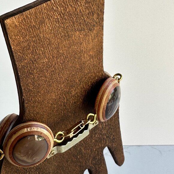 Vintage 1970s Resin & Wood Bracelet, 8” Modernist Studio Jewelry - Picture 9 of 12